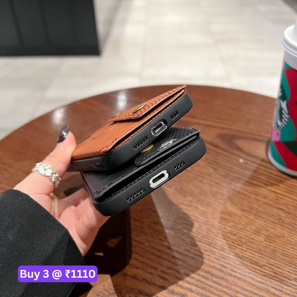 Double Buckle Magnetic Button Closer PU Leather Phone Case - iPhone 15 Pro Max
