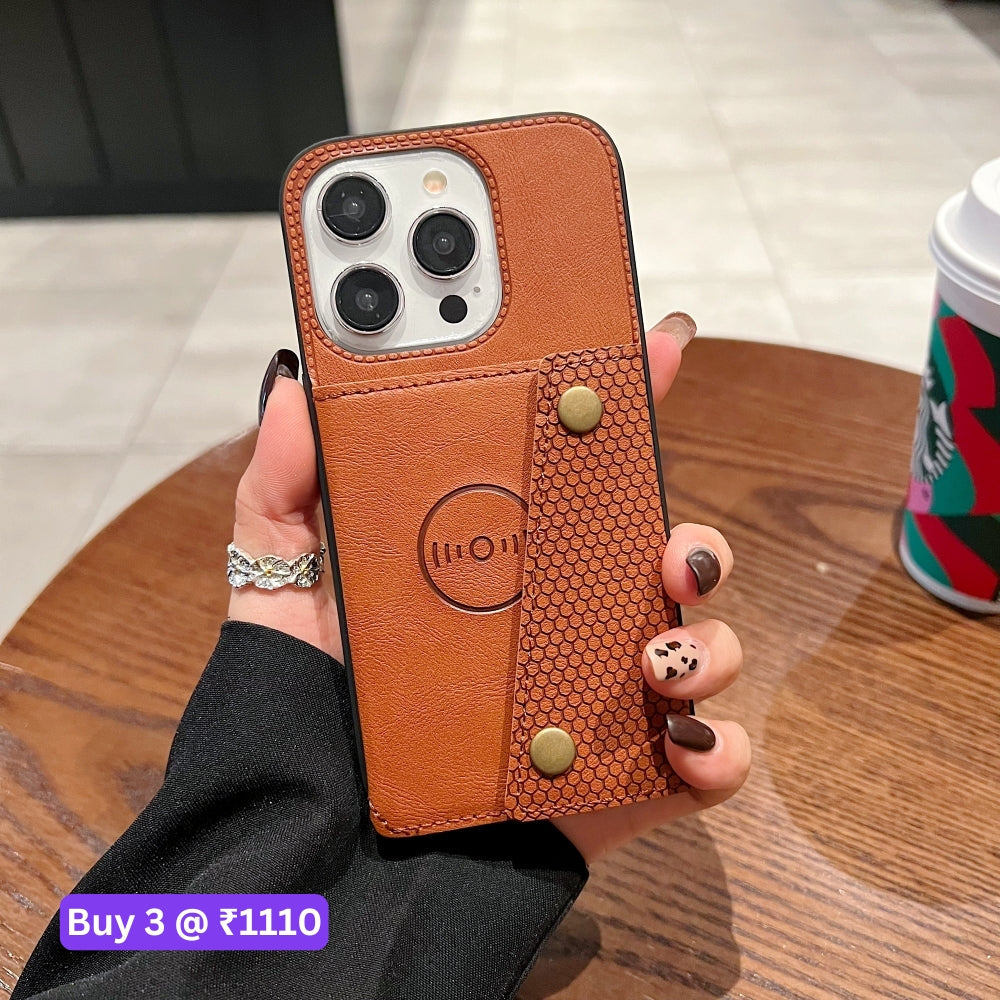 Double Buckle Magnetic Button Closer PU Leather Phone Case - iPhone 15 Pro Max
