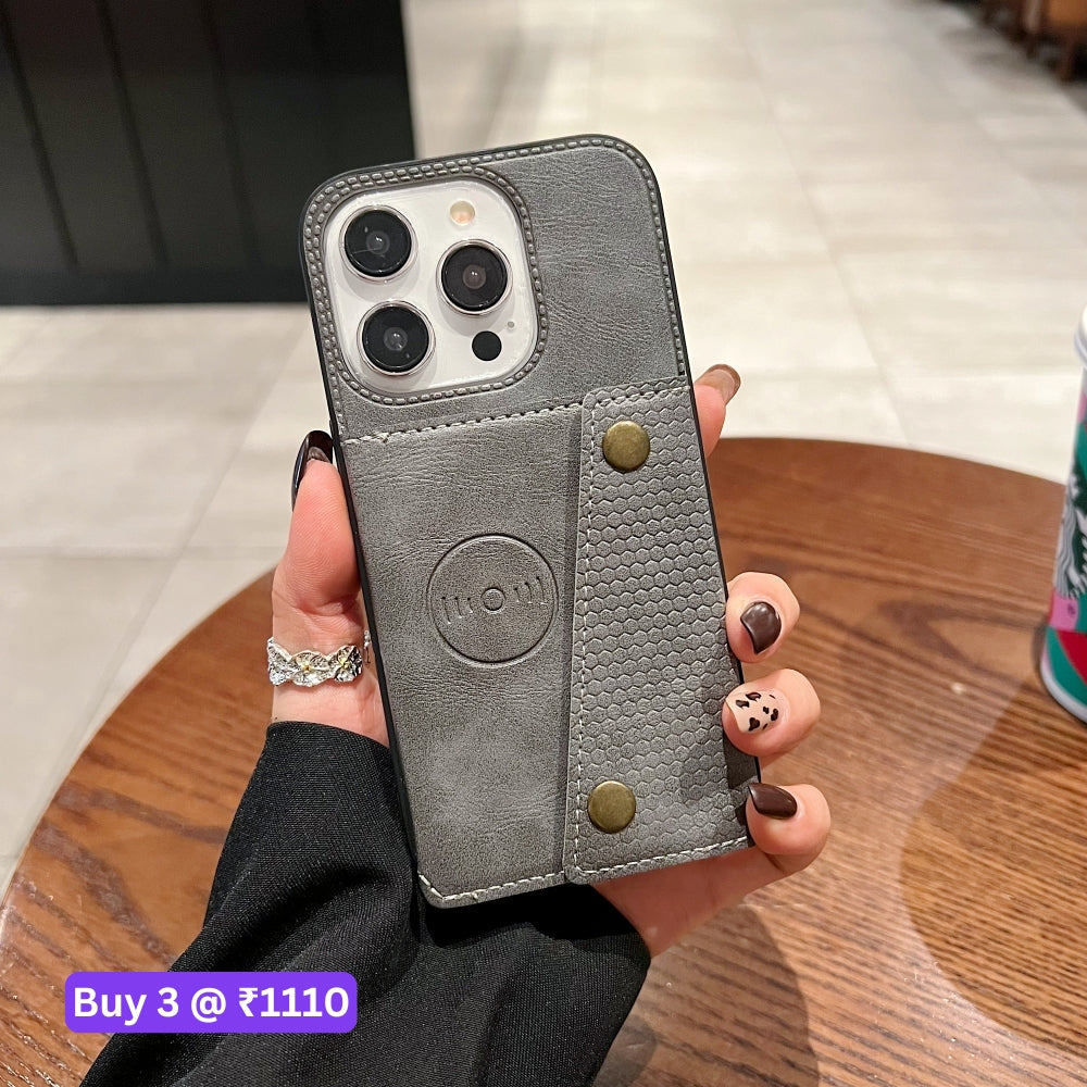 Double Buckle Magnetic Button Closer PU Leather Phone Case - iPhone 15 Pro Max