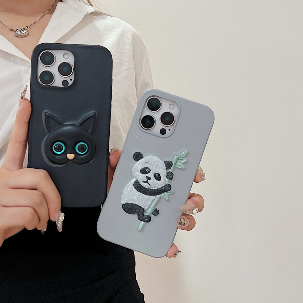 Embossed Panda | 3D Eye Cat TPU (Soft) Phone Case - Samsung S23FE
