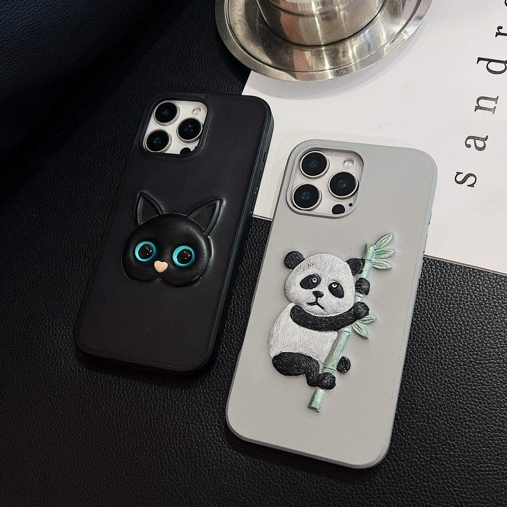 Embossed Panda | 3D Eye Cat TPU (Soft) Phone Case - Samsung S23 Ultra