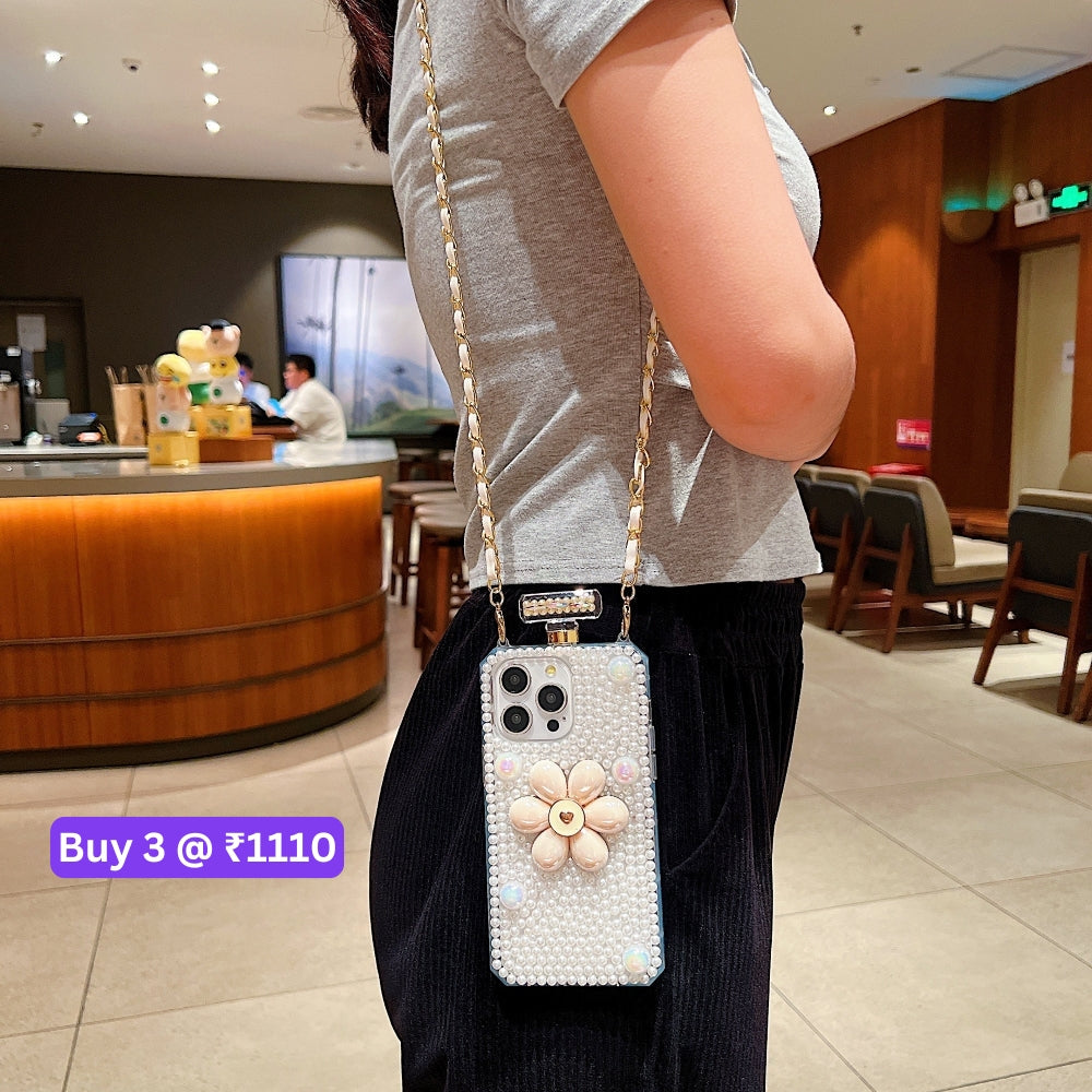 Flower Pearly Perfume Bottle Handmade Soft Phone Case - iPhone 15 Pro