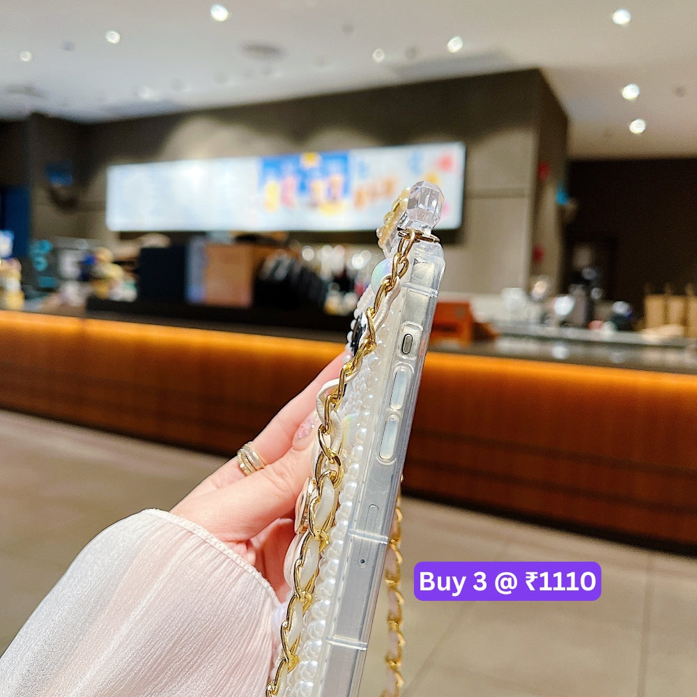 Flower Pearly Perfume Bottle Handmade Soft Phone Case - iPhone 15 Pro