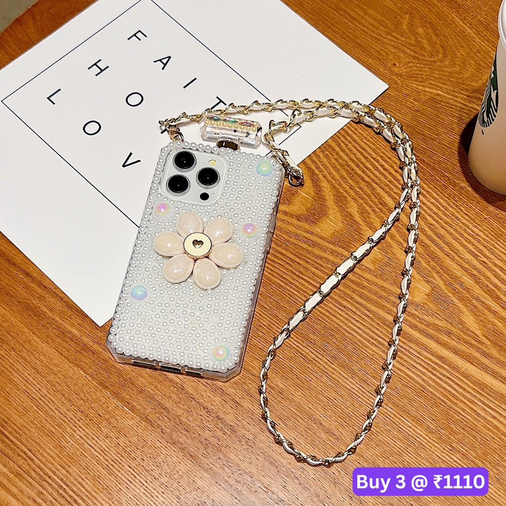 Flower Pearly Perfume Bottle Handmade Soft Phone Case - iPhone 15 Pro