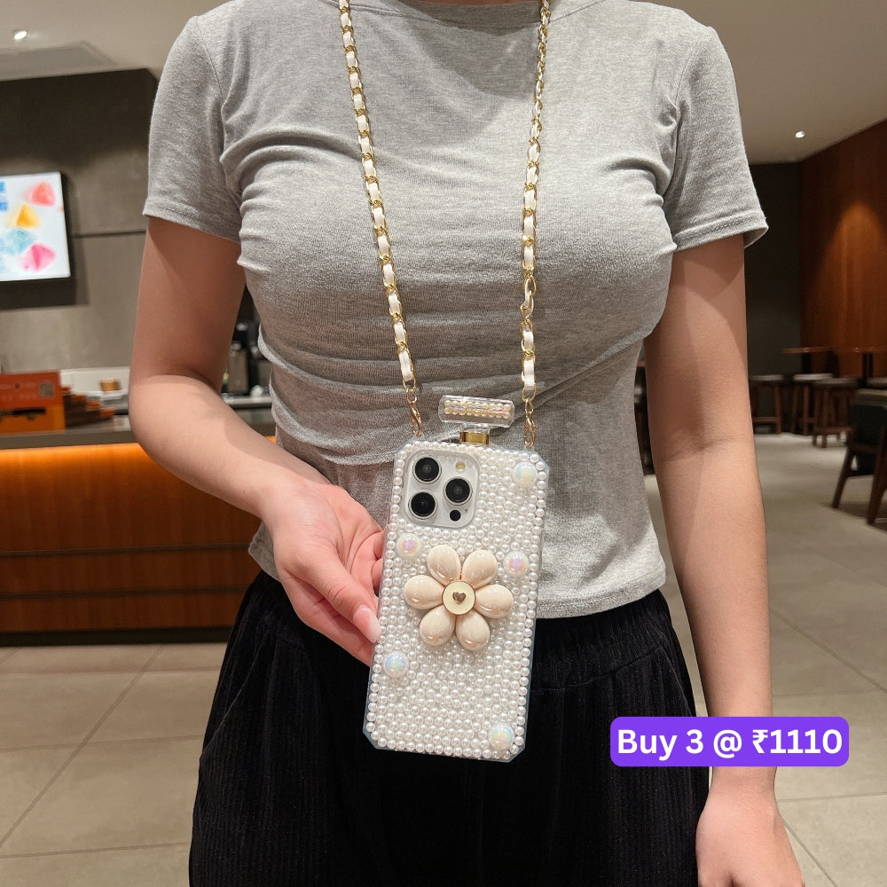 Flower Pearly Perfume Bottle Handmade Soft Phone Case - iPhone 15 Pro