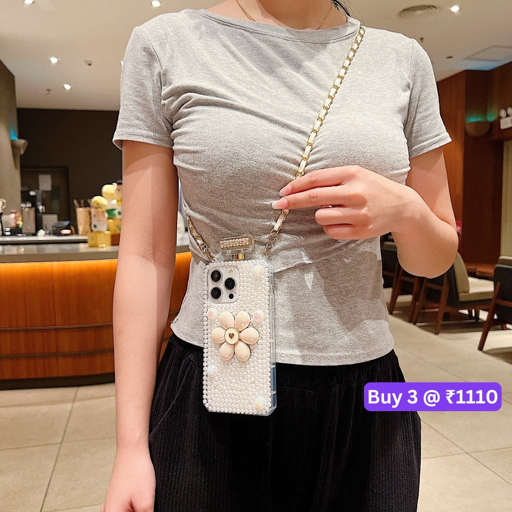 Flower Pearly Perfume Bottle Handmade Soft Phone Case - iPhone 15 Pro