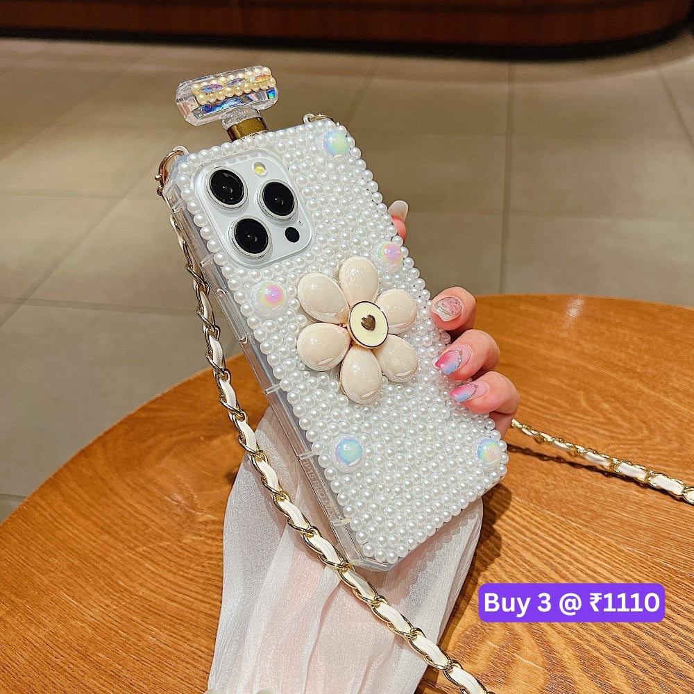 Flower Pearly Perfume Bottle Handmade Soft Phone Case - iPhone 15 Pro
