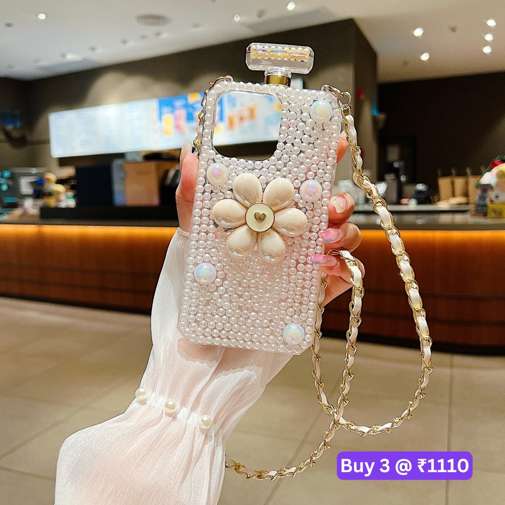 Flower Pearly Perfume Bottle Handmade Soft Phone Case - iPhone 15 Pro