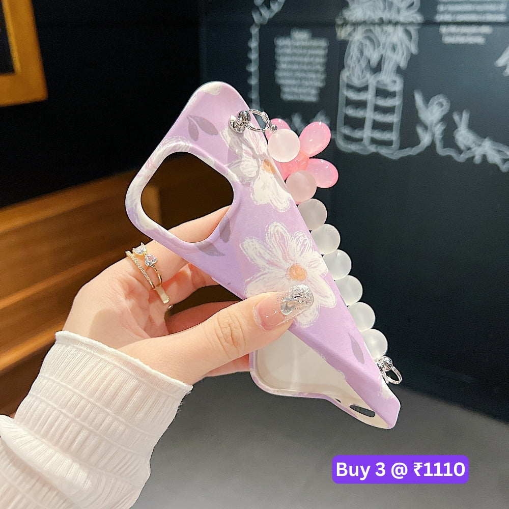 Flower Print Design Wrist Hand Strap Tpu Soft Case - iPhone 12