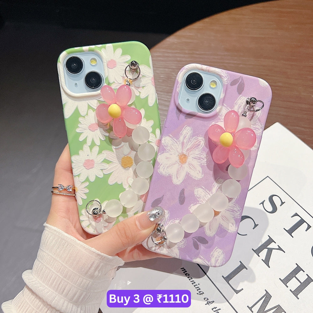 Flower Print Design Wrist Hand Strap Tpu Soft Case - iPhone 12