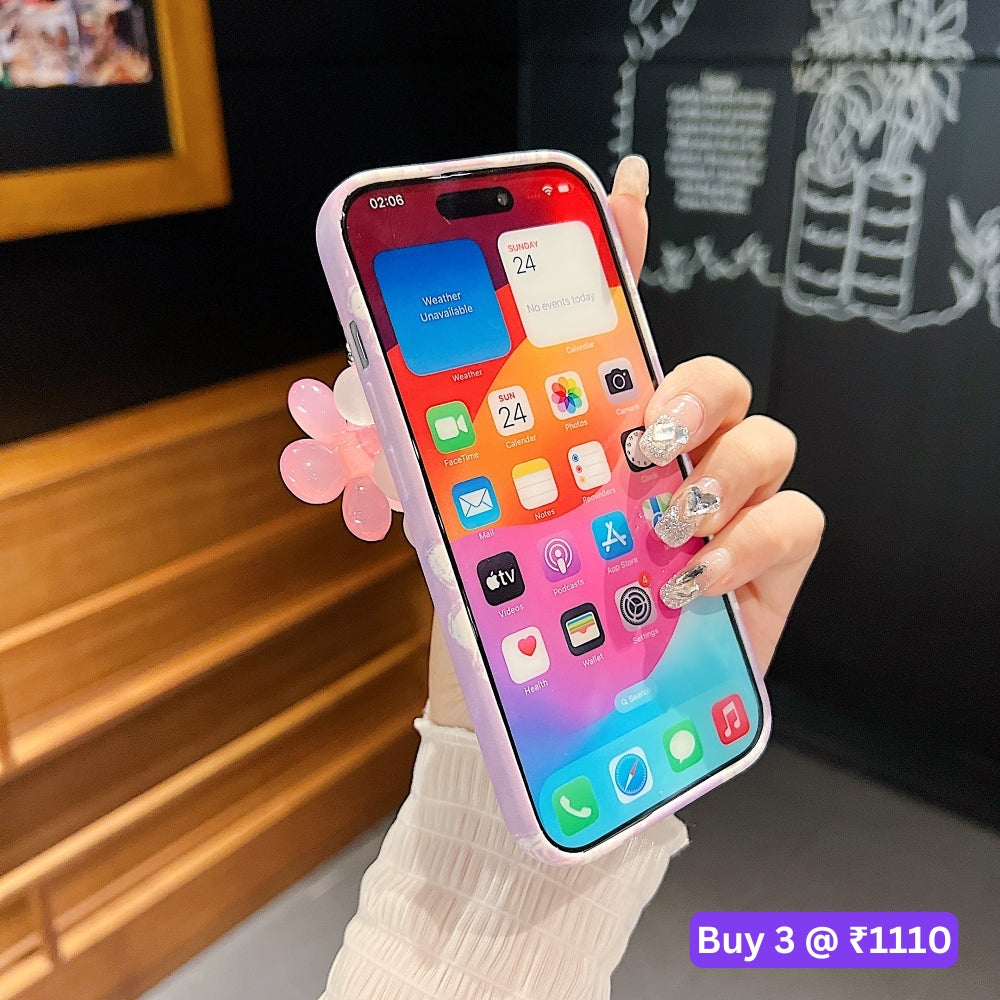 Flower Print Design Wrist Hand Strap Tpu Soft Case - iPhone 12