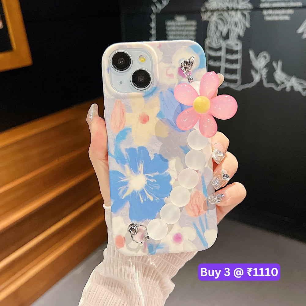 Flower Print Design Wrist Hand Strap Tpu Soft Case - iPhone 12