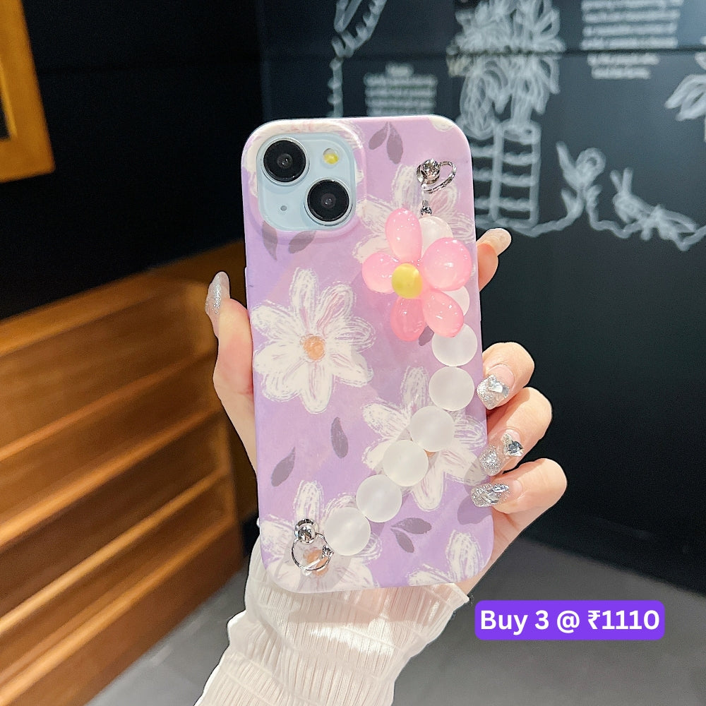 Flower Print Design Wrist Hand Strap Tpu Soft Case - iPhone 12