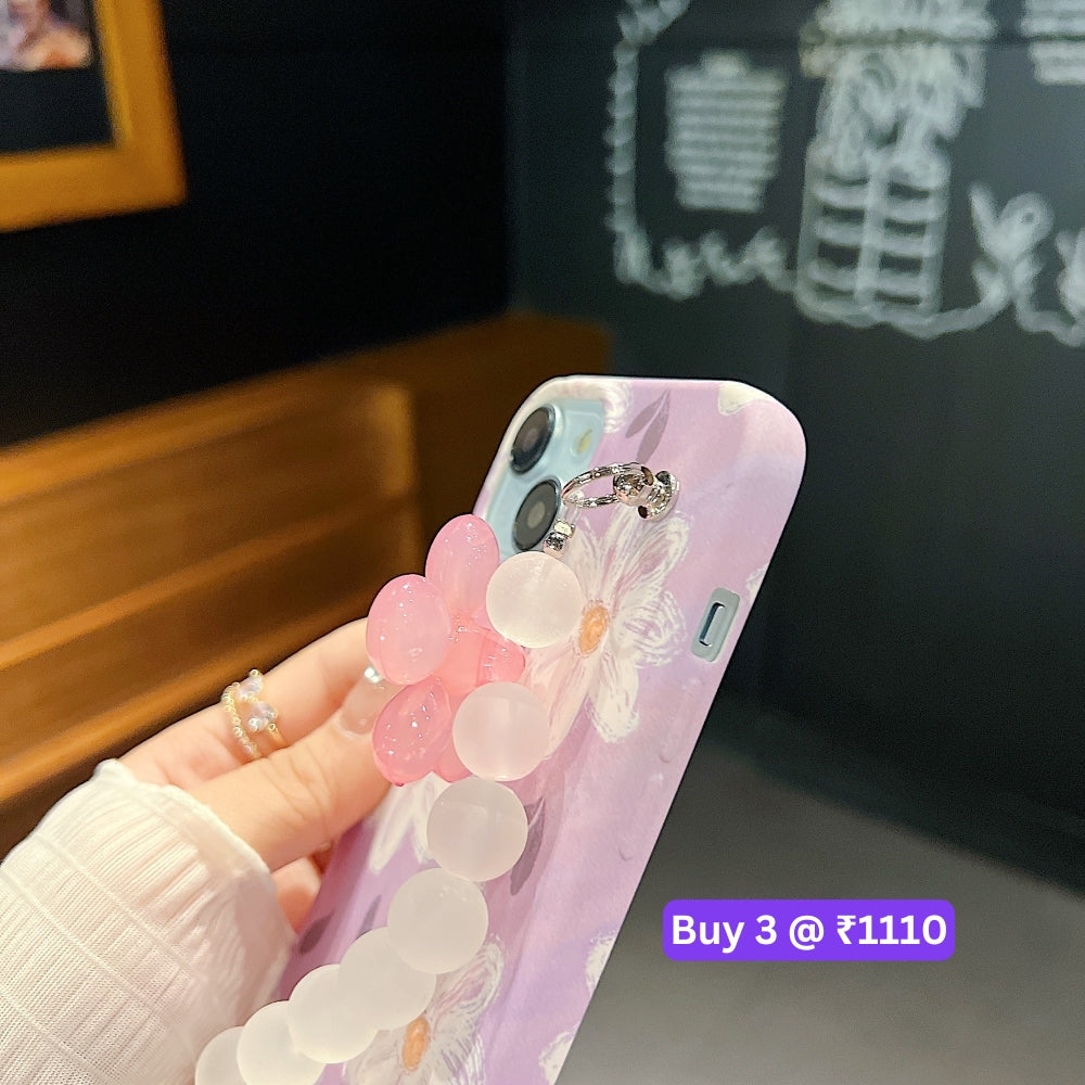 Flower Print Design Wrist Hand Strap Tpu Soft Case - iPhone 12