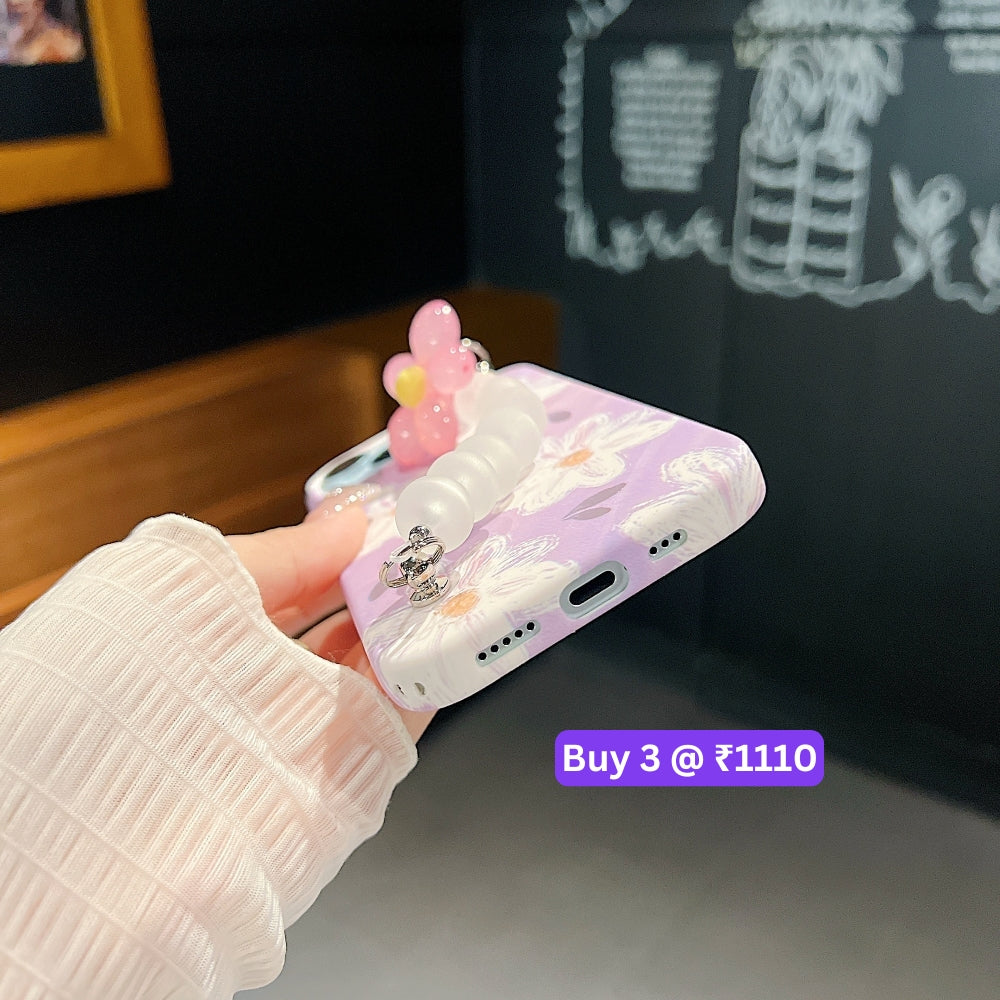 Flower Print Design Wrist Hand Strap Tpu Soft Case - iPhone 12