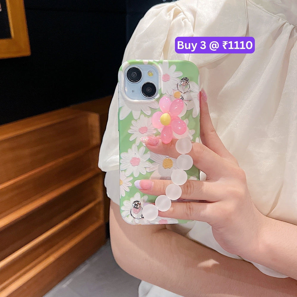 Flower Print Design Wrist Hand Strap Tpu Soft Case - iPhone 12