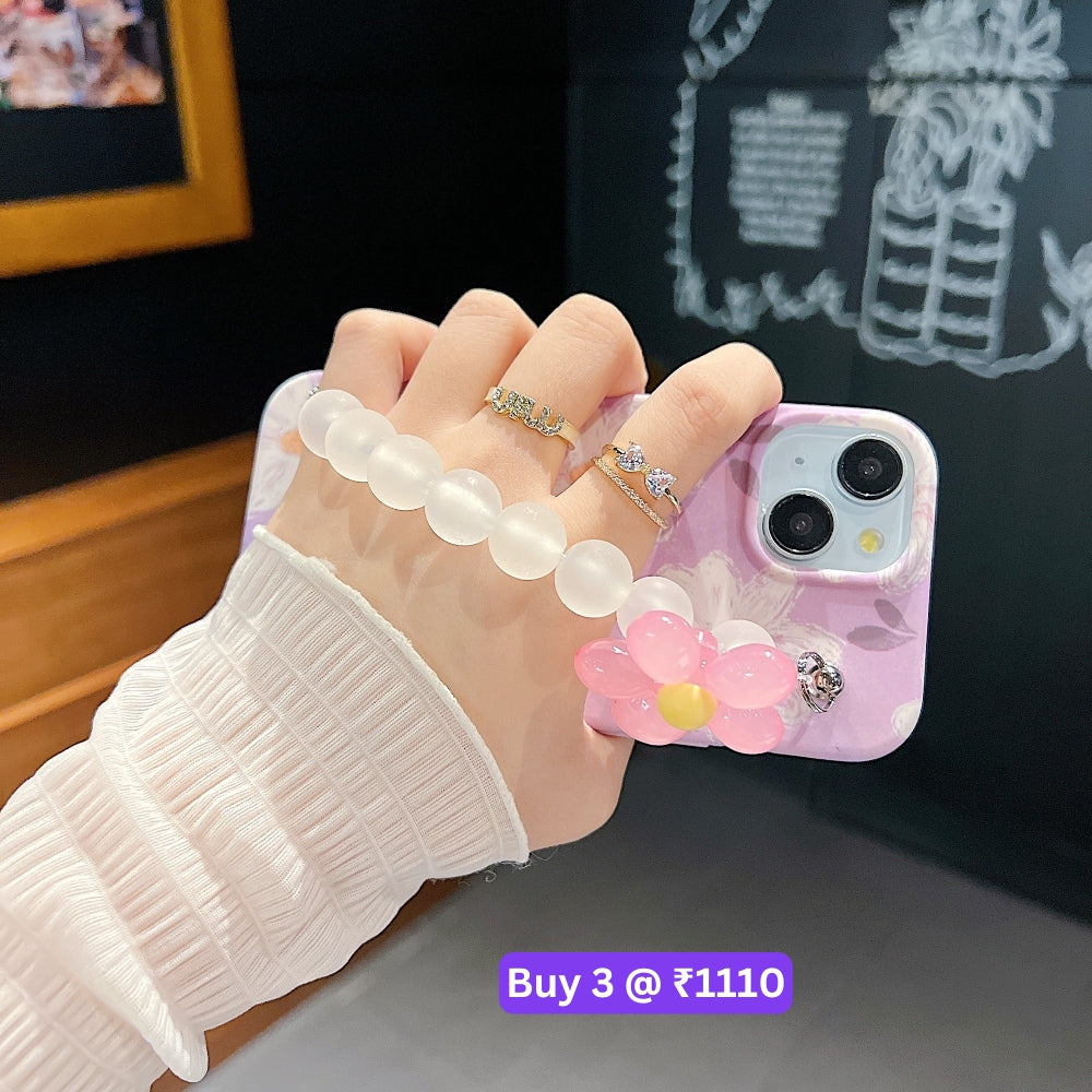 Flower Print Design Wrist Hand Strap Tpu Soft Case - iPhone 12