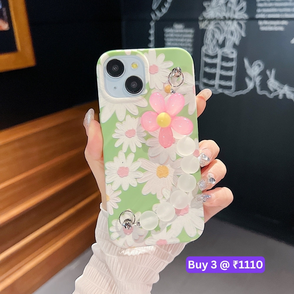 Flower Print Design Wrist Hand Strap Tpu Soft Case - iPhone 12