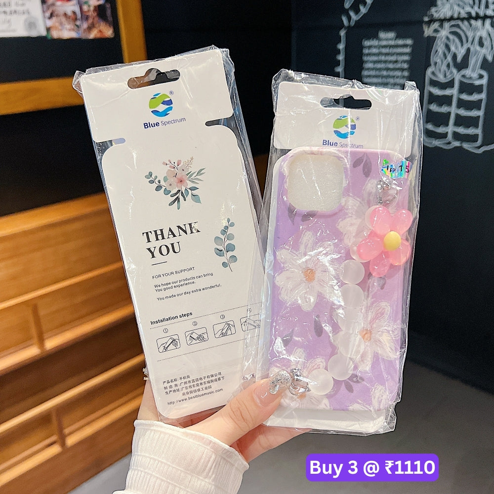 Flower Print Design Wrist Hand Strap Tpu Soft Case - iPhone 12