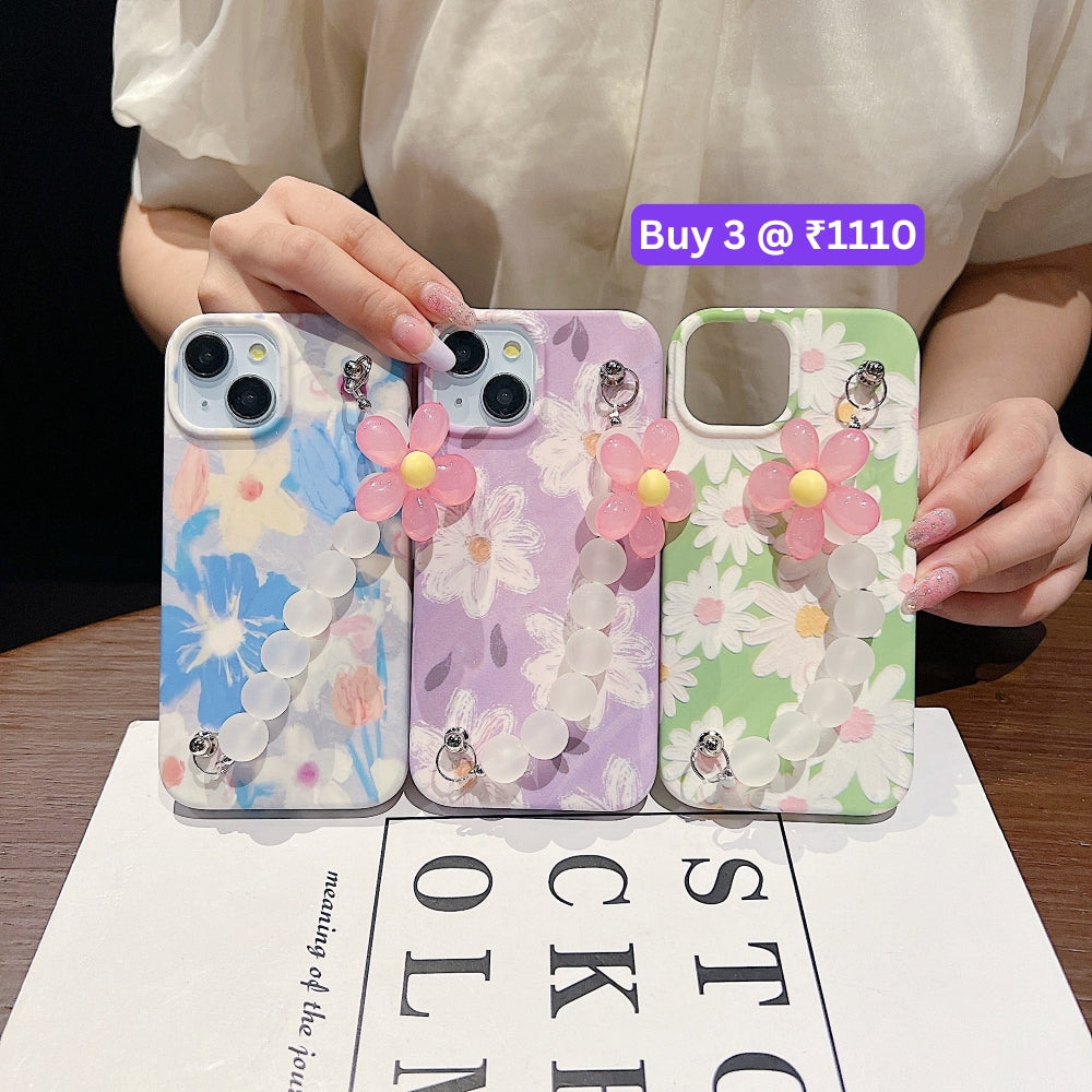 Flower Print Design Wrist Hand Strap Tpu Soft Case - iPhone 12