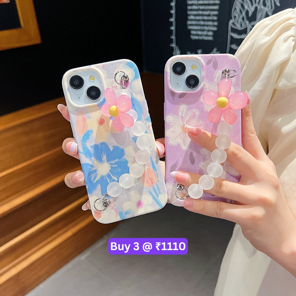 Flower Print Design Wrist Hand Strap Tpu Soft Case - iPhone 12