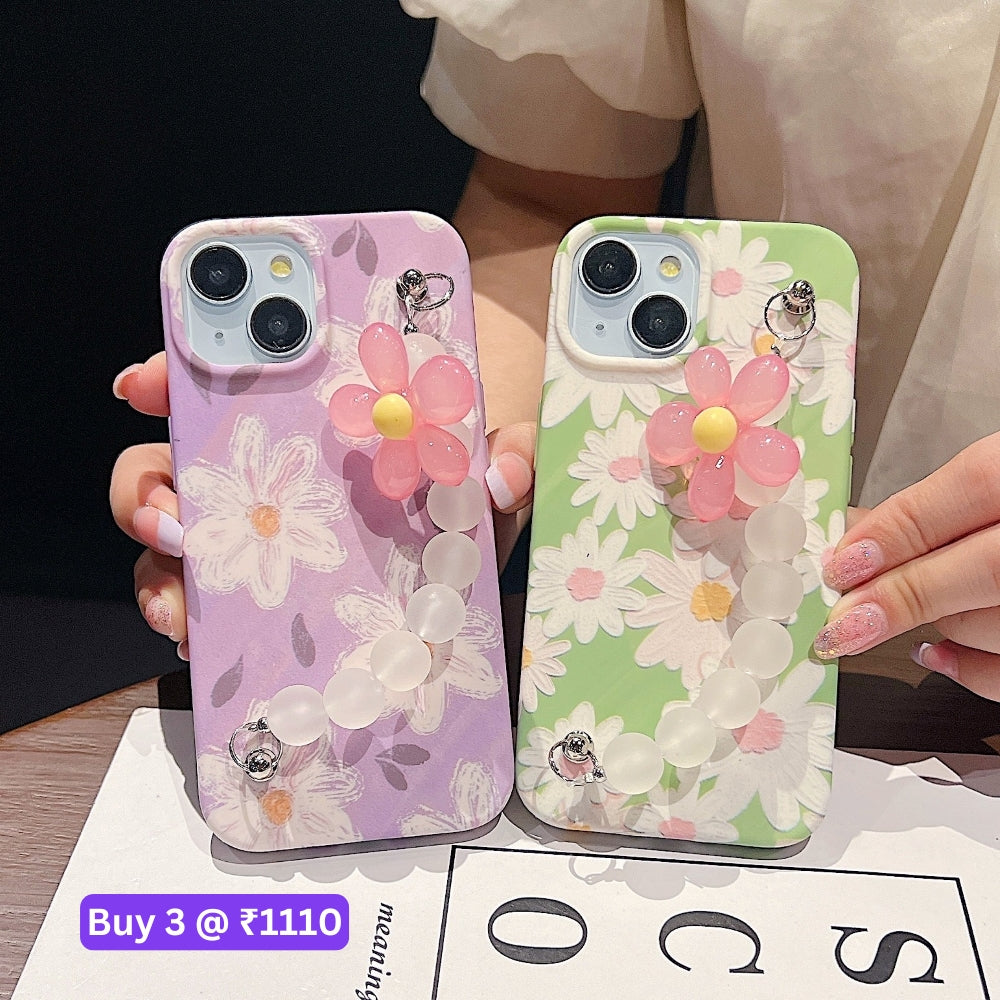 Flower Print Design Wrist Hand Strap Tpu Soft Case - iPhone 12