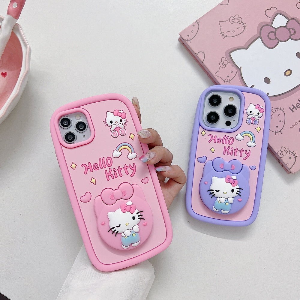 Full Protective Bow Cat Doll Flip Mirror Phone Case - iPhone 15 Pro Max