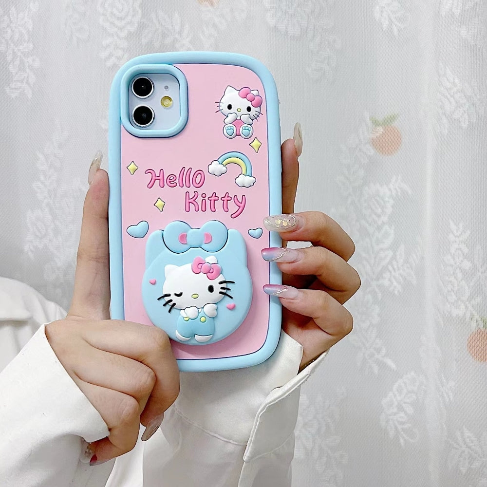 Full Protective Bow Cat Doll Flip Mirror Phone Case - iPhone 15 Pro Max