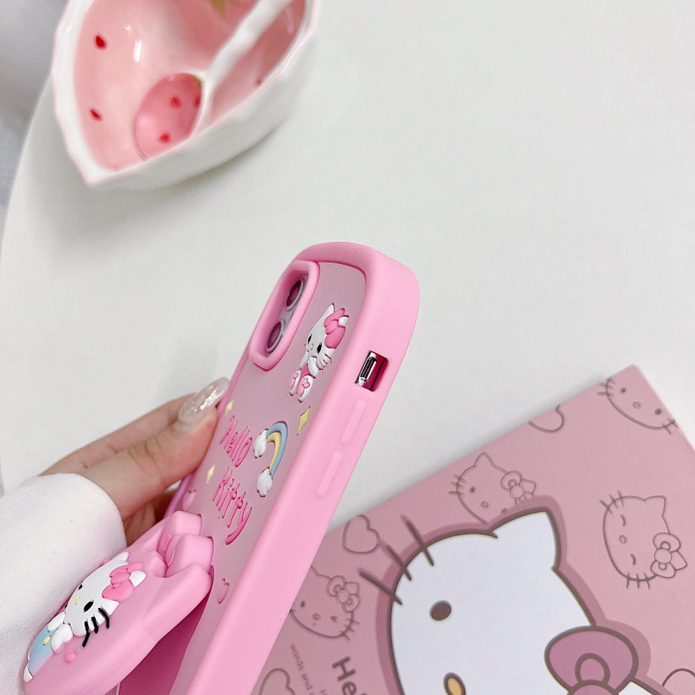Full Protective Bow Cat Doll Flip Mirror Phone Case - iPhone 15 Pro Max