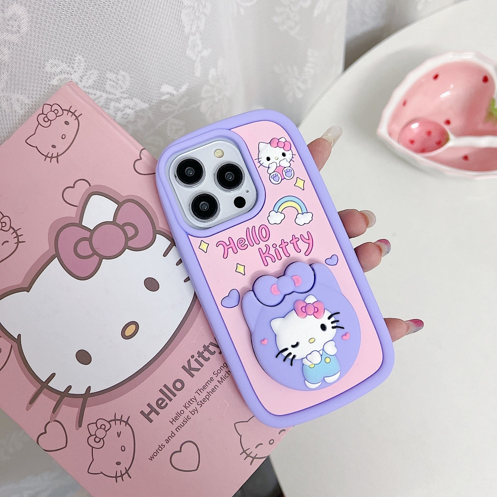 Full Protective Bow Cat Doll Flip Mirror Phone Case - iPhone 15 Pro Max