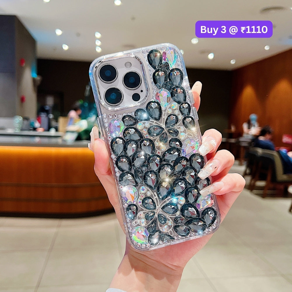 Full Covered Diamond and Butterfly Charm TPU (Soft) Phone Case | Mobile Cover - iPhone 15