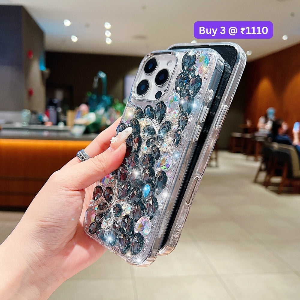 Full Covered Diamond and Butterfly Charm TPU (Soft) Phone Case | Mobile Cover - iPhone 16 Plus