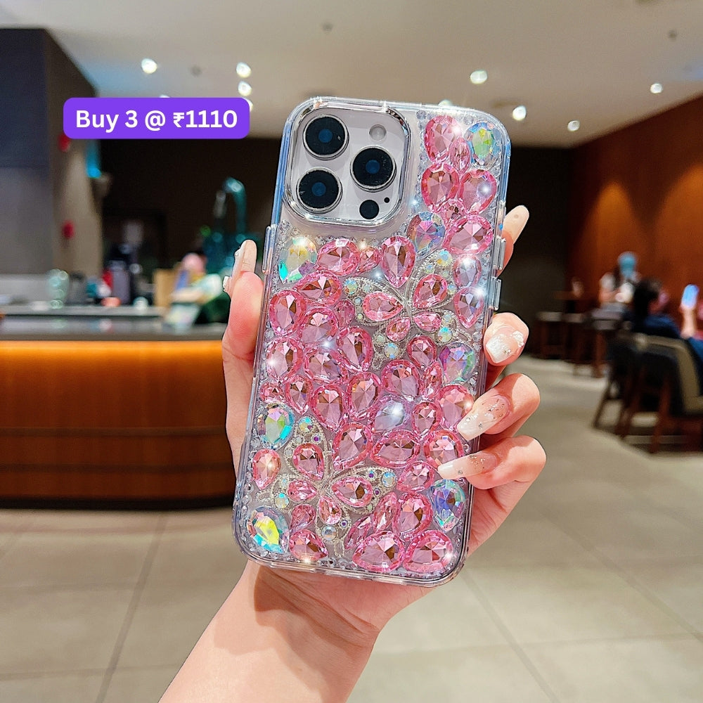 Full Covered Diamond and Butterfly Charm TPU (Soft) Phone Case | Mobile Cover - iPhone 14 Pro Max