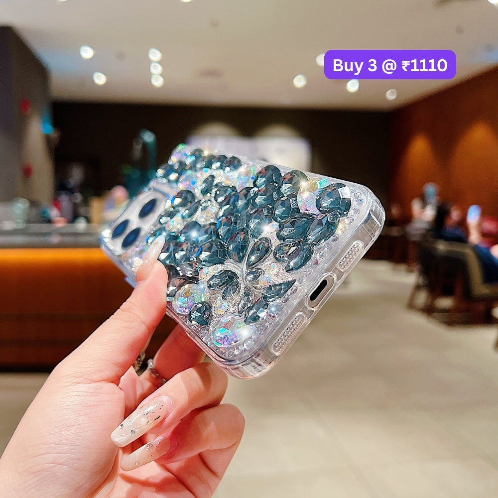 Full Covered Diamond and Butterfly Charm TPU (Soft) Phone Case | Mobile Cover - iPhone 15