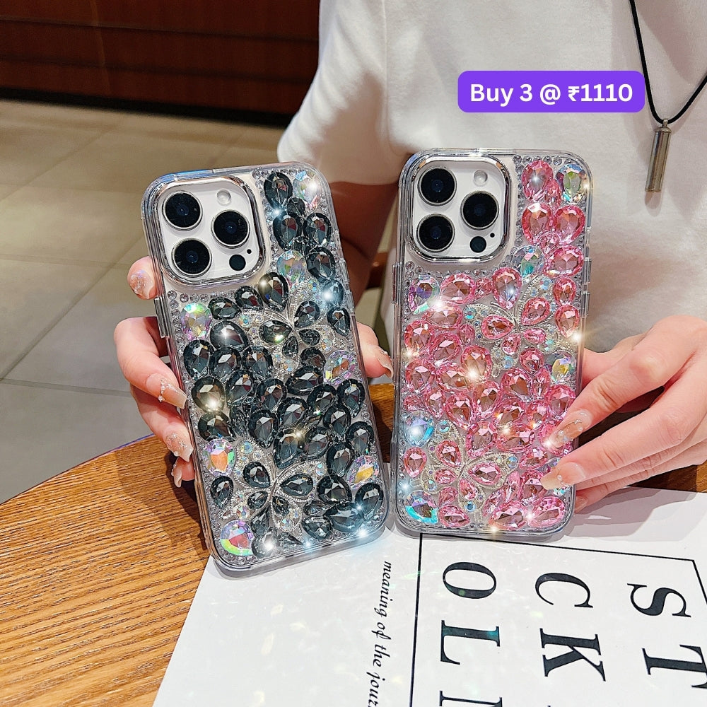 Full Covered Diamond and Butterfly Charm TPU (Soft) Phone Case | Mobile Cover - iPhone 16 Plus