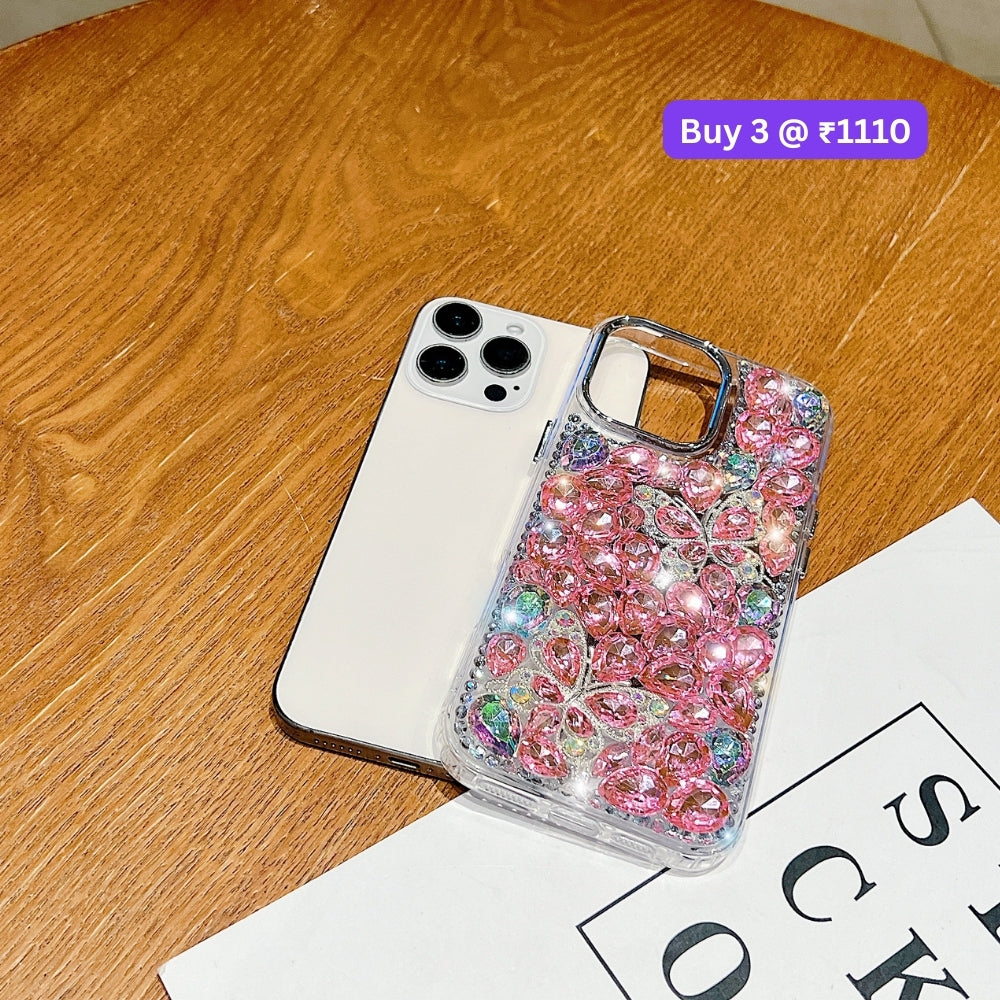Full Covered Diamond and Butterfly Charm TPU (Soft) Phone Case | Mobile Cover - iPhone 14 Pro Max