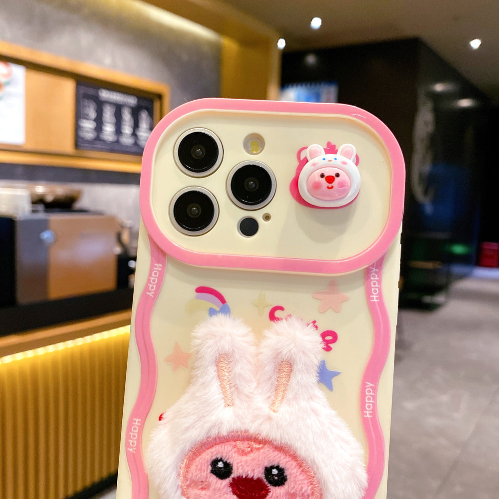 Fur Cartoon Wave Style Color Printing TPU (Soft) Camera Protection Phone Case - iPhone 15 Pro