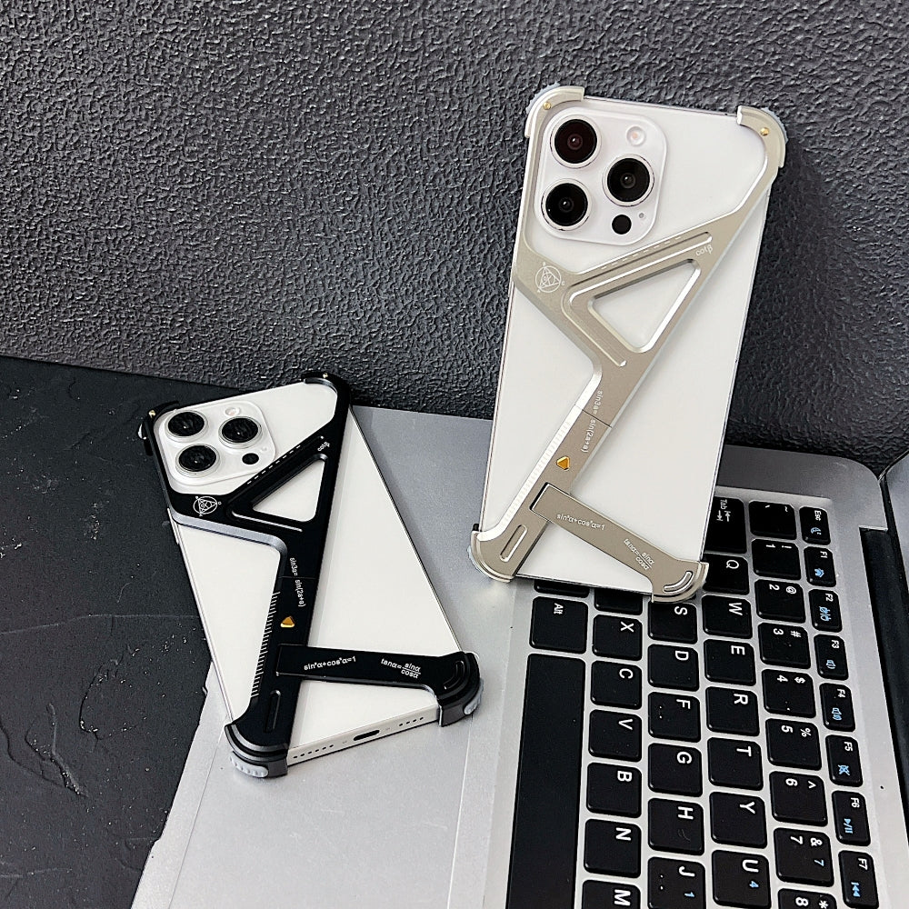 Geometric Metal Phone Case with Bracket Stand - iPhone 15 Pro Max