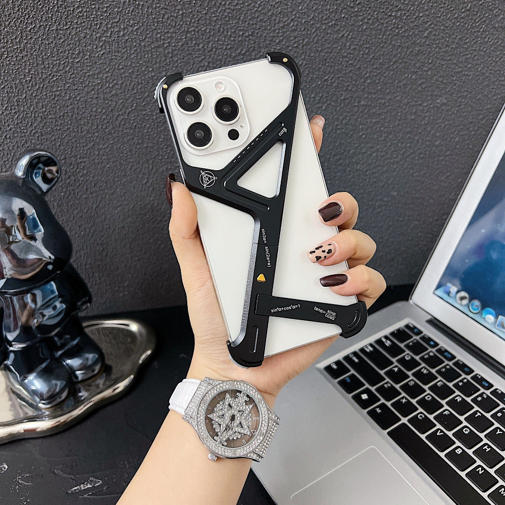 Geometric Metal Phone Case with Bracket Stand - iPhone 15 Pro Max
