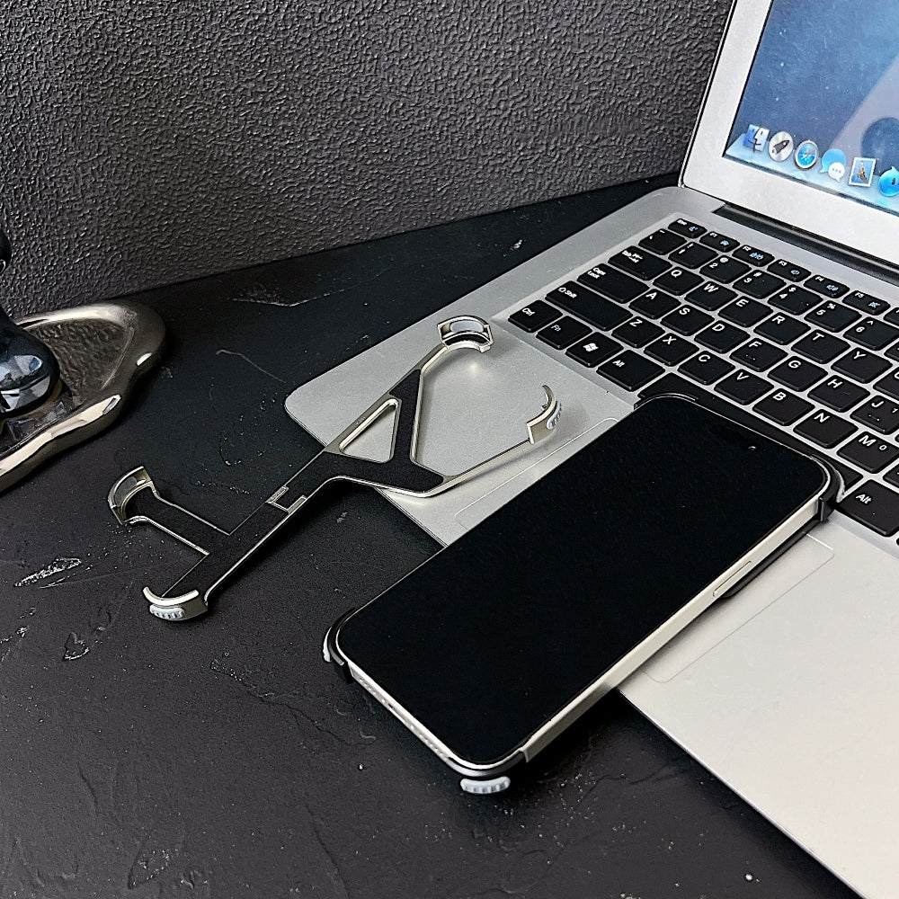 Geometric Metal Phone Case with Bracket Stand - iPhone 15 Pro Max