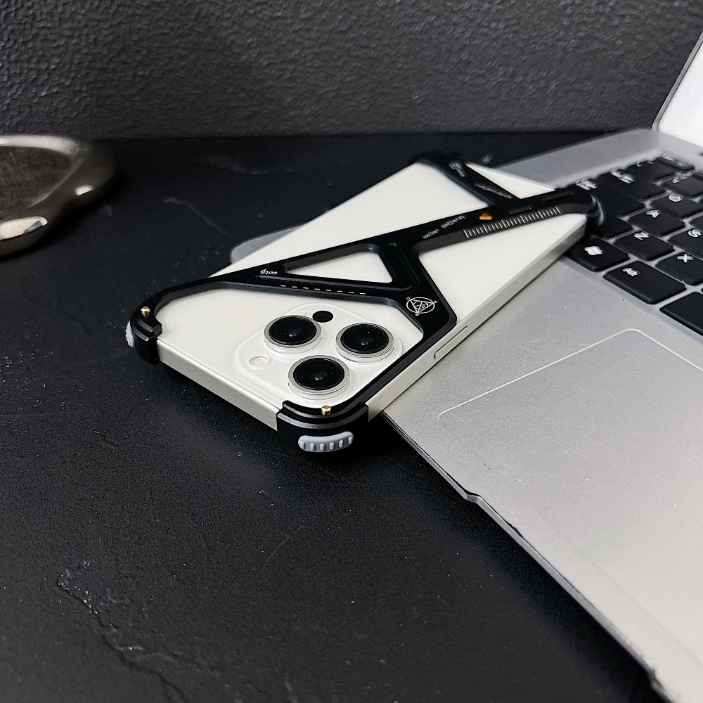 Geometric Metal Phone Case with Bracket Stand - iPhone 15 Pro Max