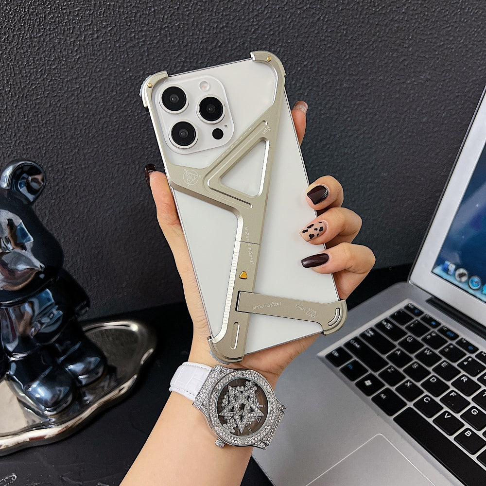 Geometric Metal Phone Case with Bracket Stand - iPhone 15 Pro Max