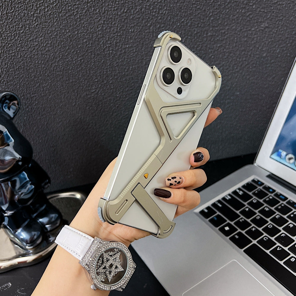 Geometric Metal Phone Case with Bracket Stand - iPhone 15 Pro Max
