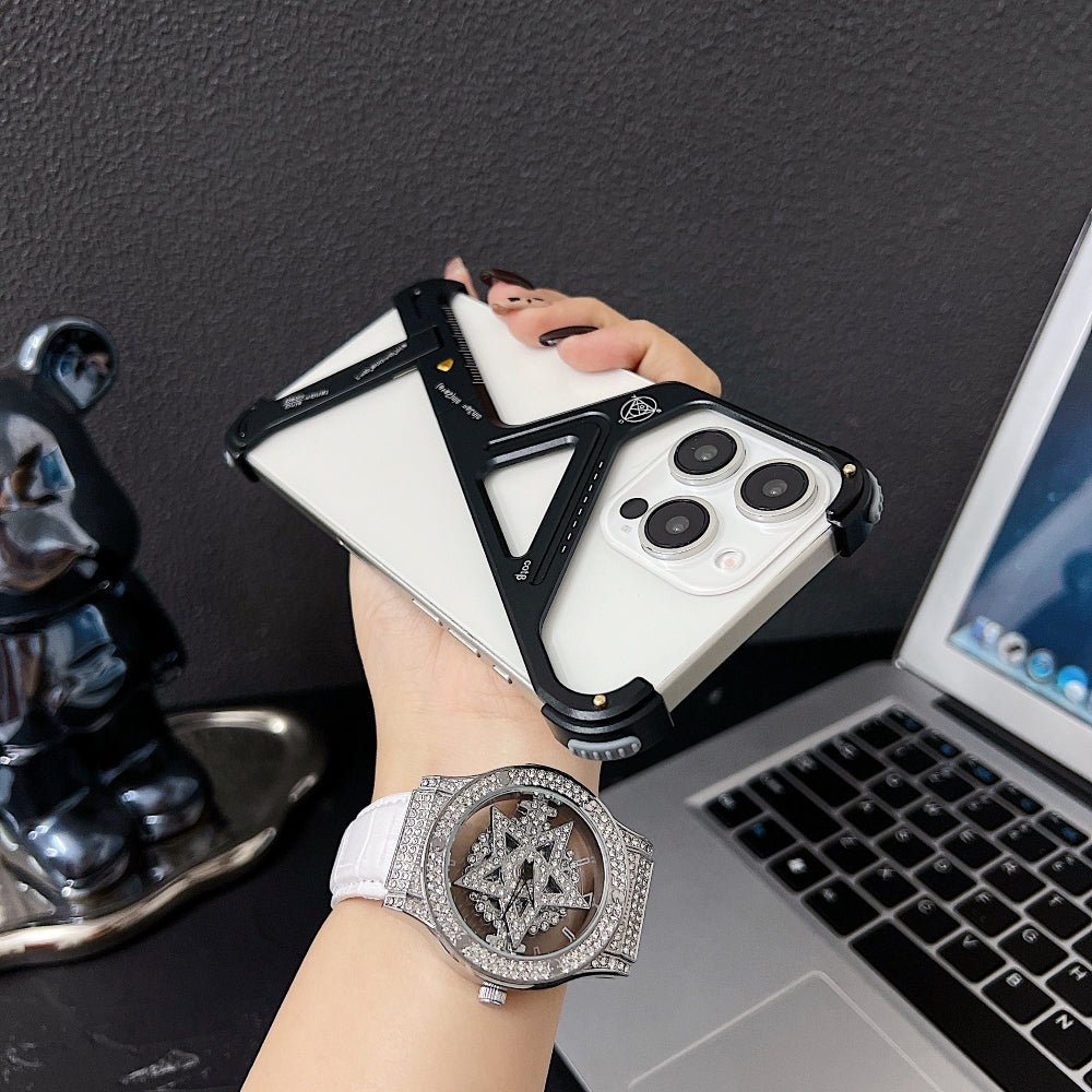 Geometric Metal Phone Case with Bracket Stand - iPhone 15 Pro Max