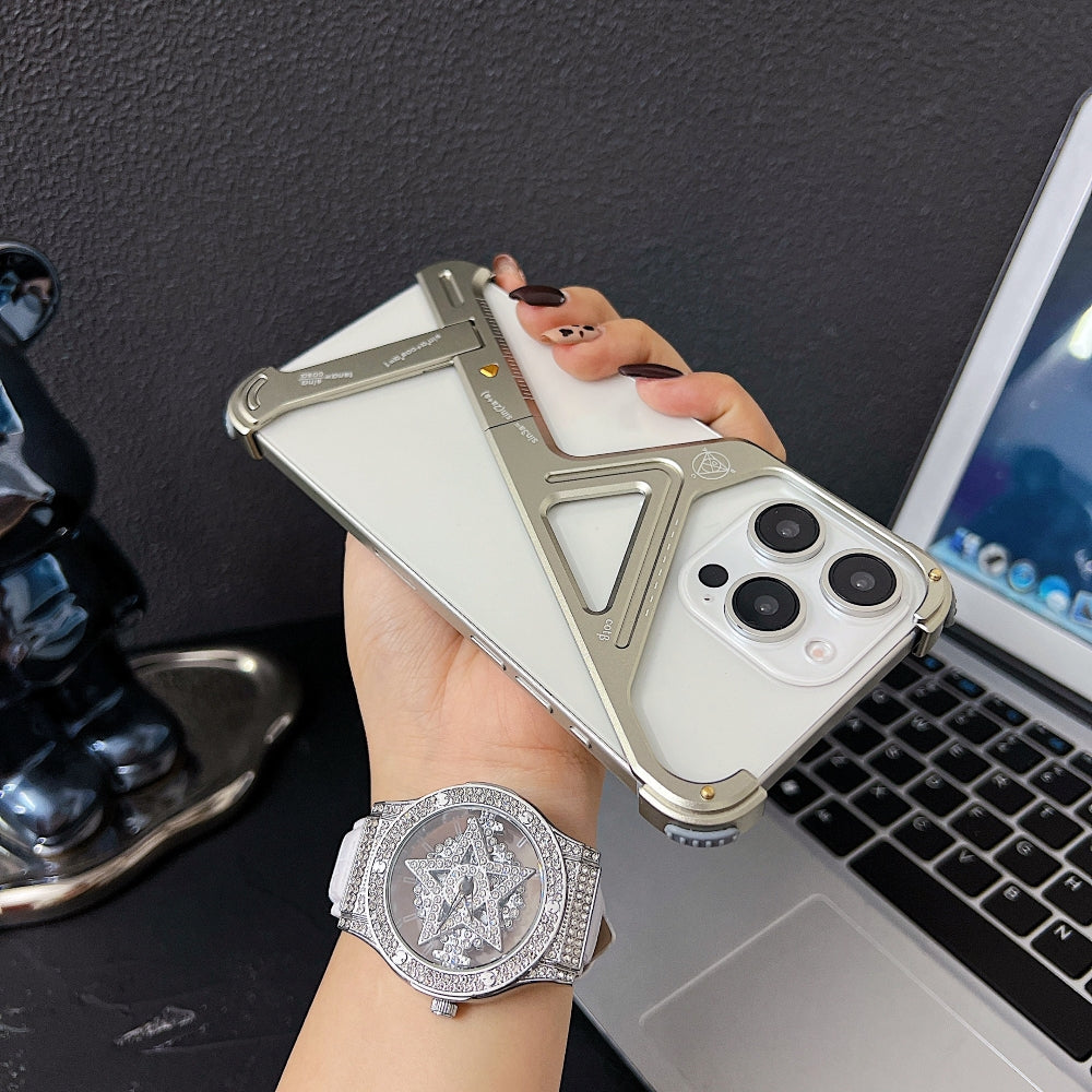 Geometric Metal Phone Case with Bracket Stand - iPhone 15 Pro Max