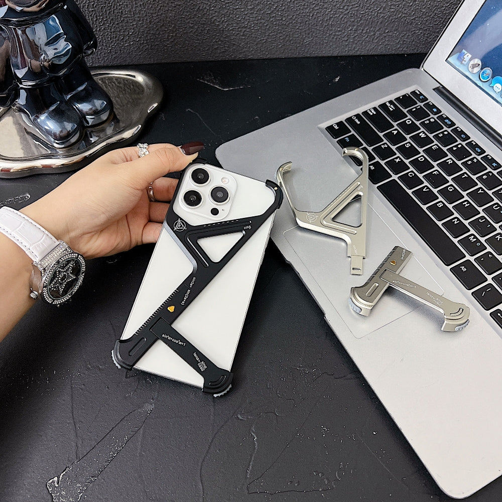 Geometric Metal Phone Case with Bracket Stand - iPhone 15 Pro Max