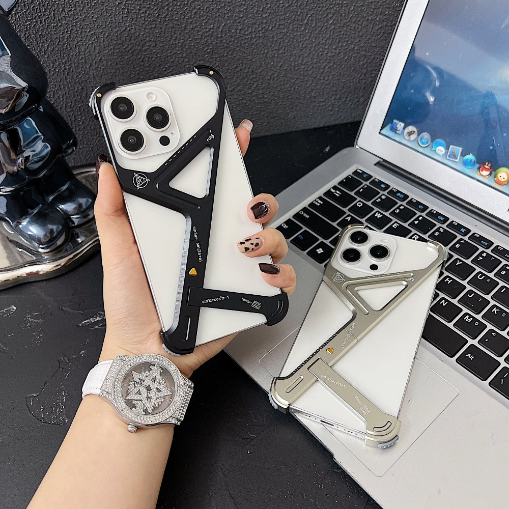 Geometric Metal Phone Case with Bracket Stand - iPhone 15 Pro Max