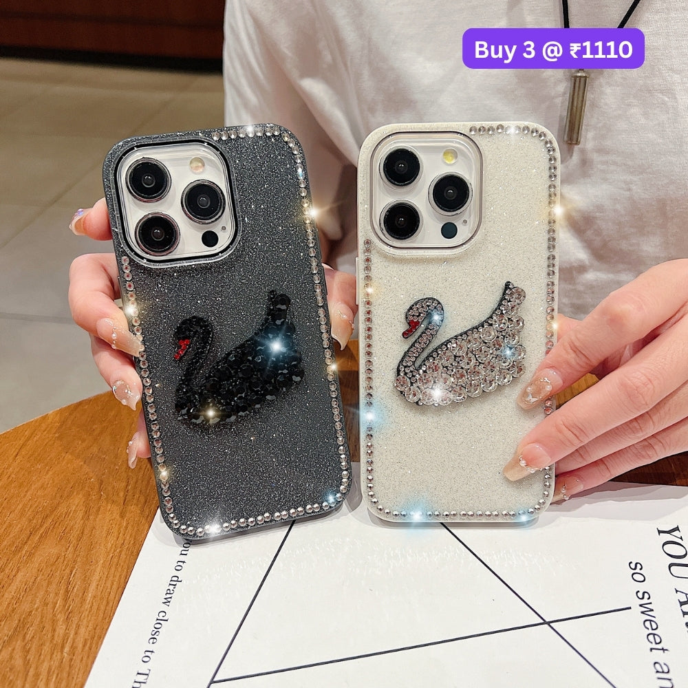Glittery Diamond Swan PC (Hard) and TPU (Soft) Phone | Mobile Cover - iPhone 14