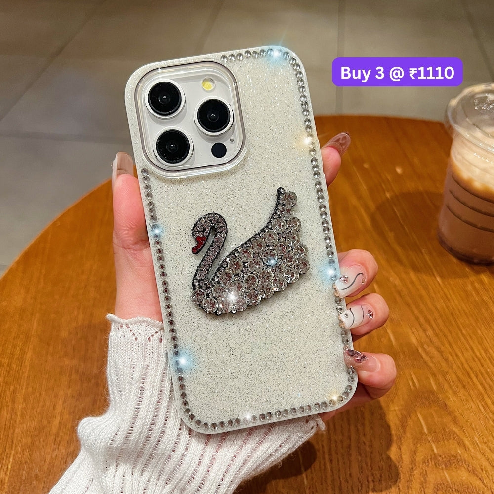 Glittery Diamond Swan PC (Hard) and TPU (Soft) Phone | Mobile Cover - iPhone 14