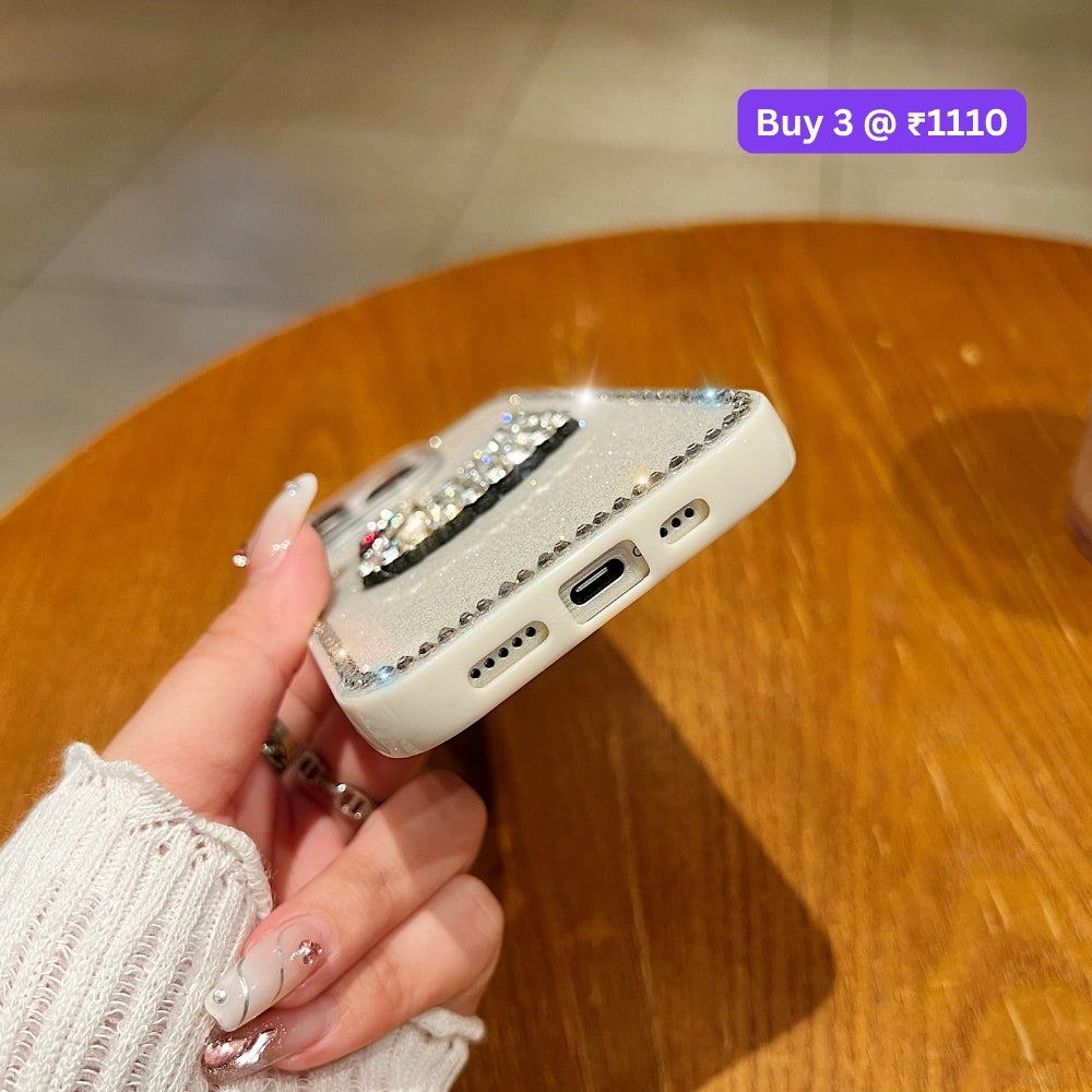 Glittery Diamond Swan PC (Hard) and TPU (Soft) Phone | Mobile Cover - iPhone 14 Plus